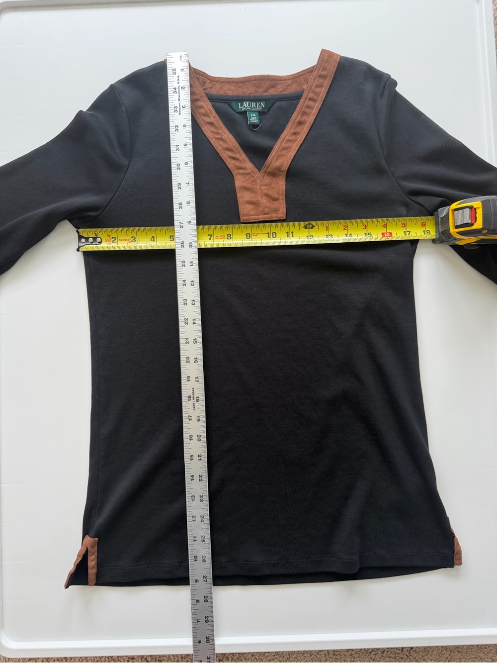 Lauren Ralph Lauren Women’s Black Tunic w/ Brown Suede Trim Detailing Size Large - Picture 7 of 7